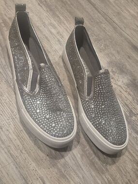 Silver Crystal Slip-On Women's Sneakers